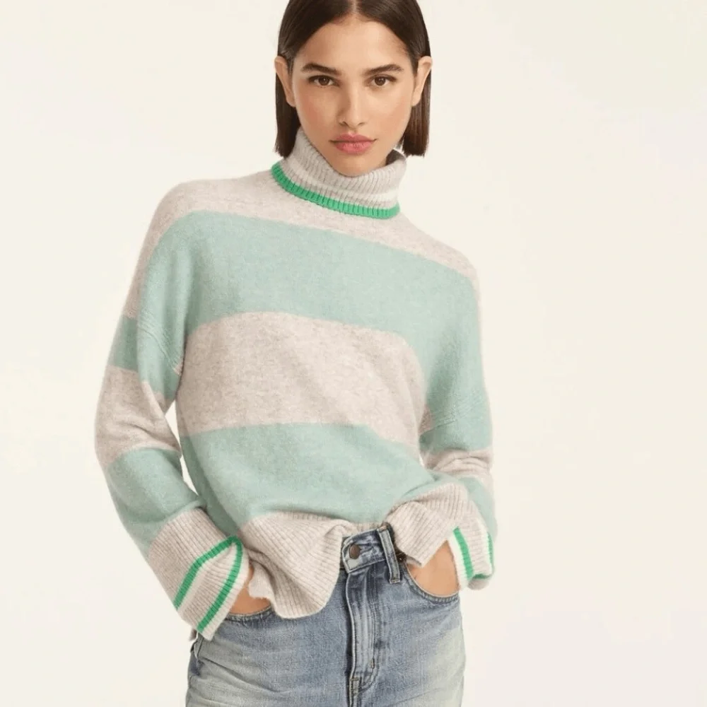 J. Crew wool & alpaca‎ blend striped turtleneck sweater